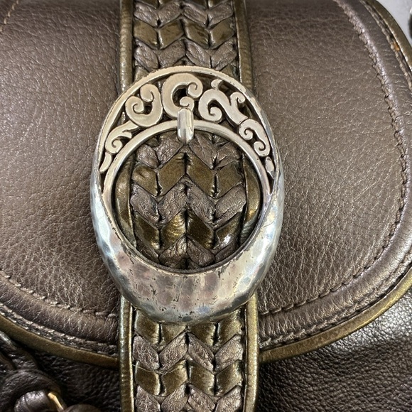 Brighton Shoulder Bag Womens Pewter Gray Brown Leather Flap...